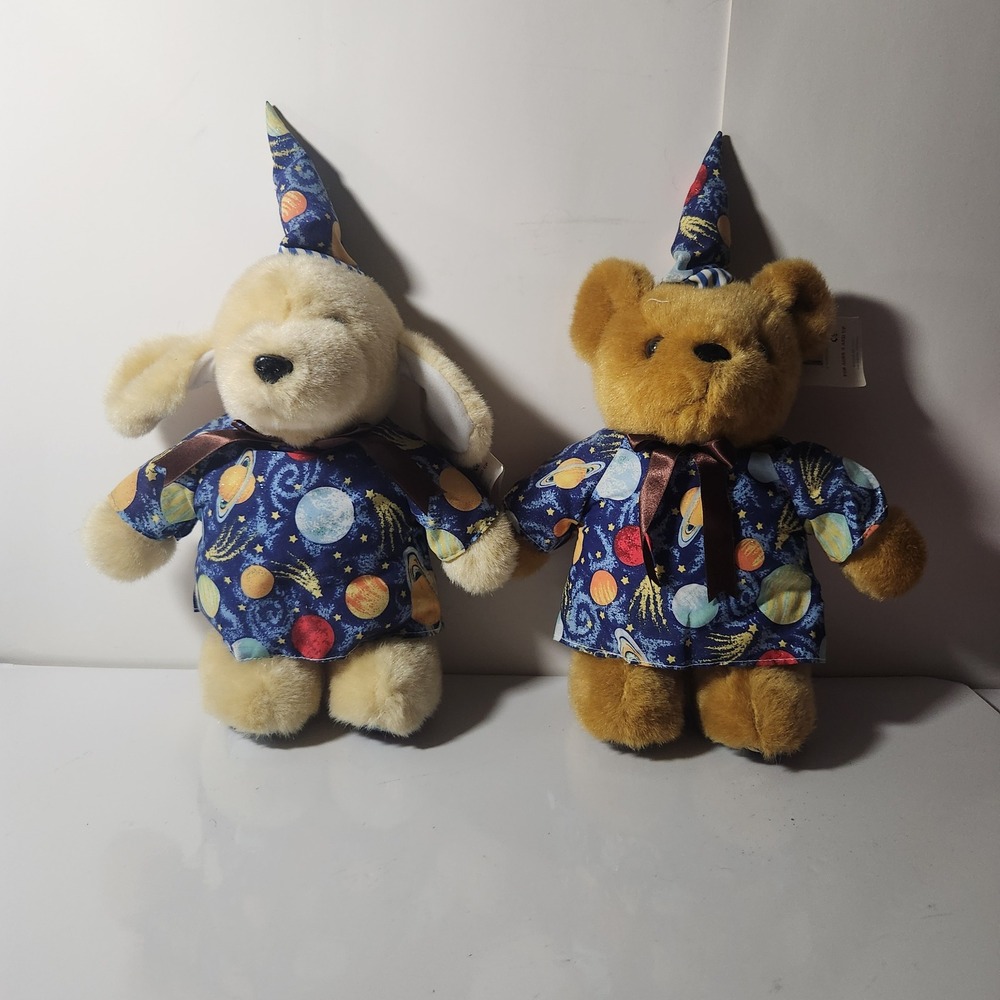 Kuddle Me Toys Wizard Plush Dog and Bear Set Celestial Space Outfit Planets 11"